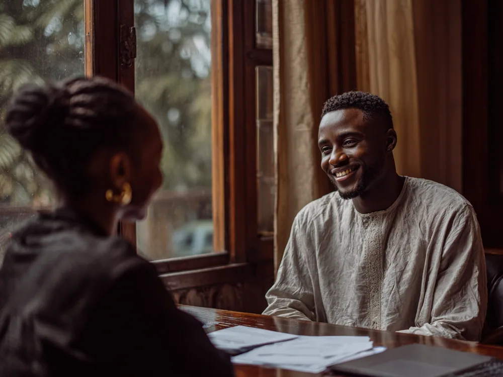 A LightTouch advisor talking honestly with a student across a desk